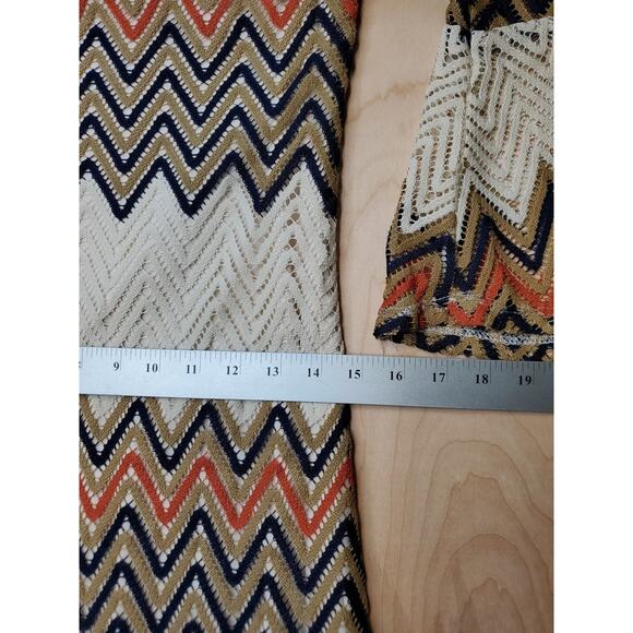 Tacera Womens Size Small Brown Ivory Orange Black Zig Zag Mini Dress Bell Sleeve - Picture 6 of 11